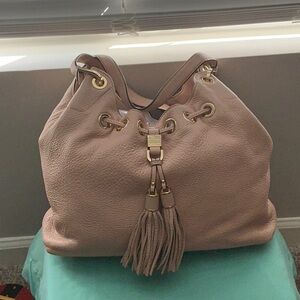 Michael Kors Blush Leather Bucket Bag with Gold Accents